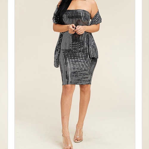 9912 SILVER BODY SEQUINS DREE WITH SCARF