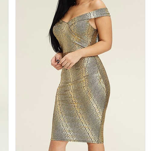 9912 GOLDEN LIFE OFF SHOULDER DRESS